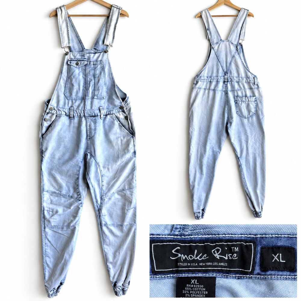 Smoke Rise Men's Size XL Light Acid Wash Denim Overalls Jogger Cuffs Stretch